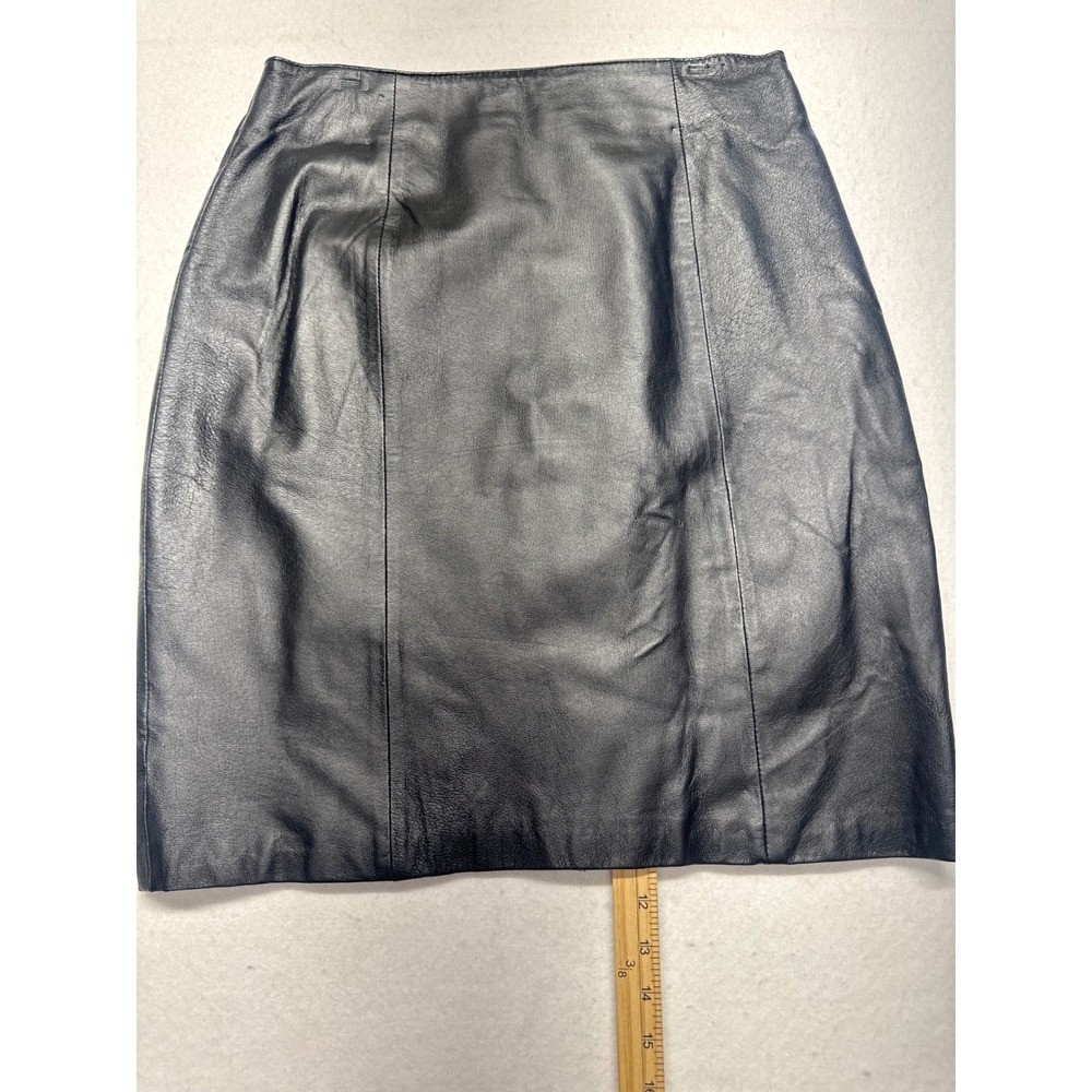 David Hollis Vintage Black Genuine Leather Pencil Skirt Womens Size 8 Lined Mid